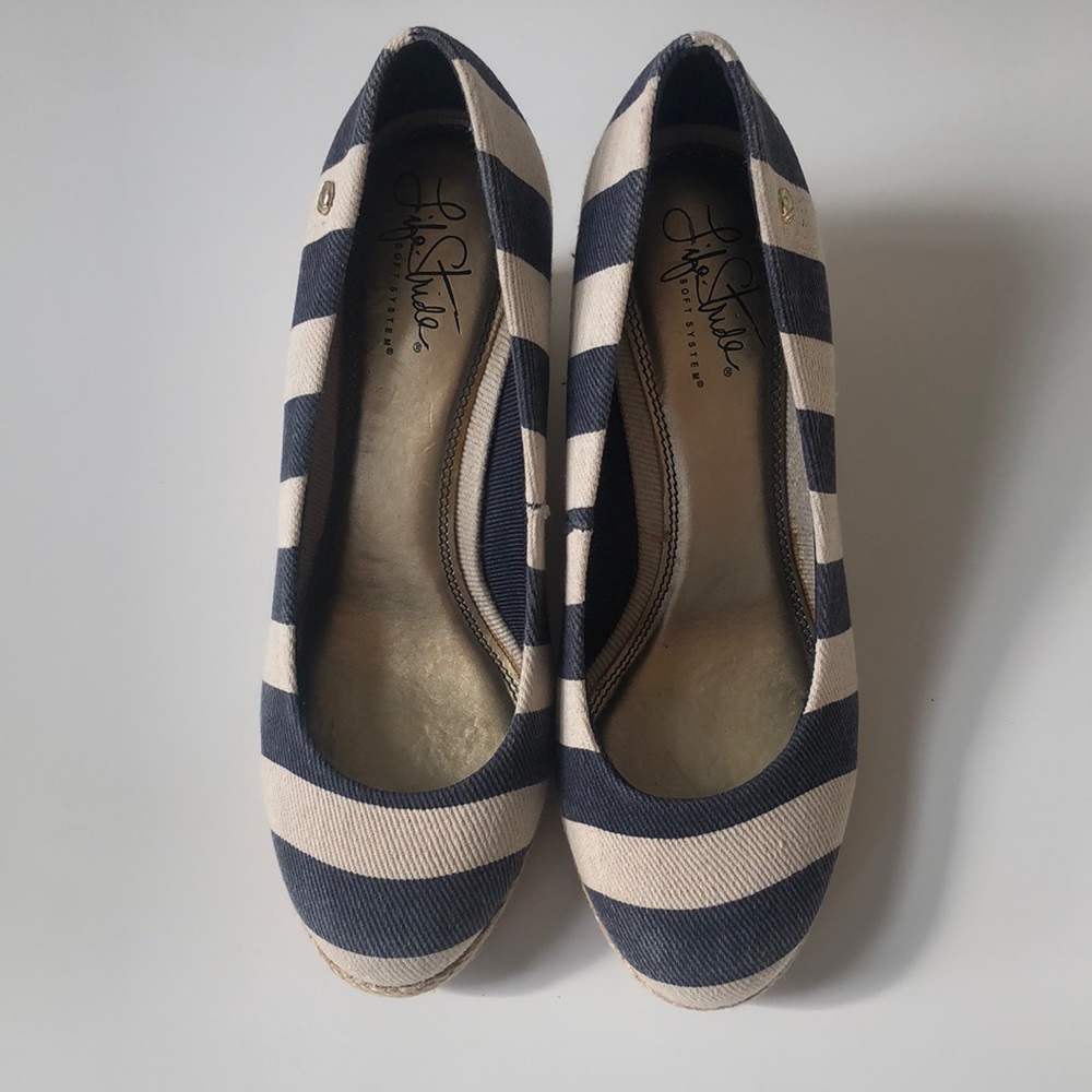 Life Stride Striped Canvas Wedge